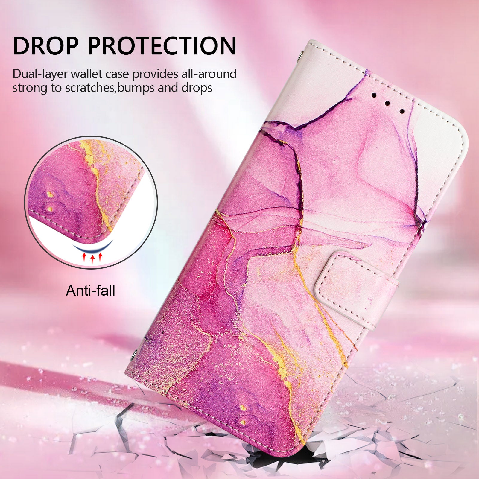 For Samsung Galaxy A16 5G / A16 4G Case YB Pattern Printing Leather Series-5 Marble Pattern Wallet Phone Cover - Pink / Purple / Gold LS001 For Samsung Galaxy A16 5G / A16 4G Case YB Pattern Printing Leather Series-5 Marble Pattern Wallet Phone Cover - Pink / Purple / Gold LS001